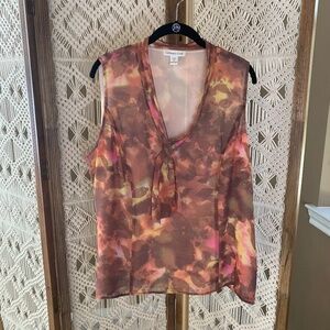 Coldwater Creek Sleeveless Watercolor Floral‎ Front Tie Chiffon Blouse Size 1X